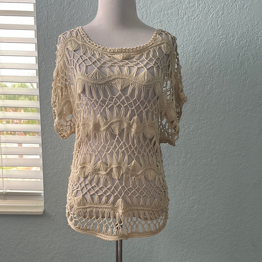 Maurices Beige Crochet Knit Top